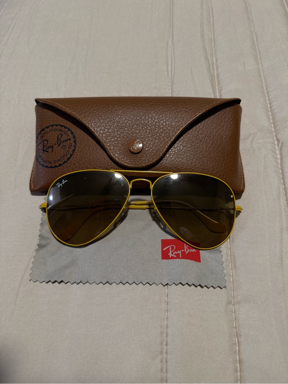 Ray-Ban Mustard Yellow Metal Aviator Sunglasses with Brown Lenses
